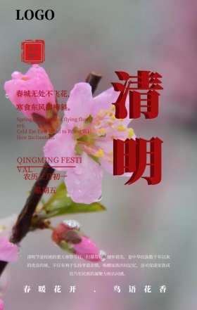 清明传统节日围墙红色简约手机海报