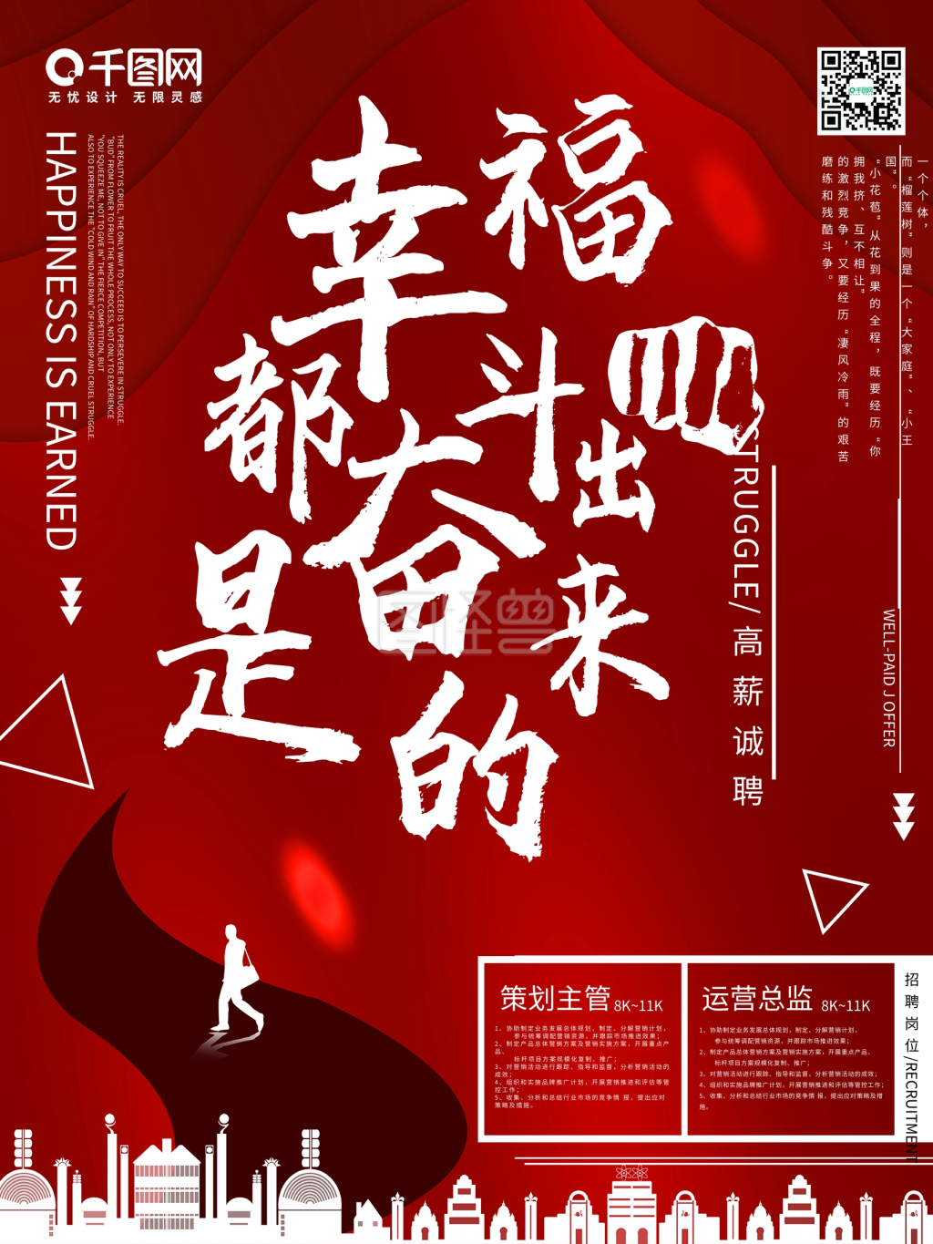 原创幸福都是奋斗出来的招聘海报