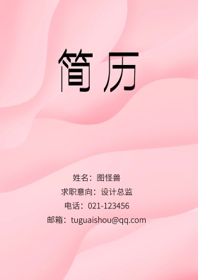姓名：图怪兽 电话：021-123456 邮箱：tuguaishou@qq.com 求职意向：设计总监 简历封面