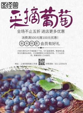 简约清新葡萄水果年货促销商家活动印刷海报