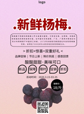 杨梅手绘插画简约美食促销印刷海报