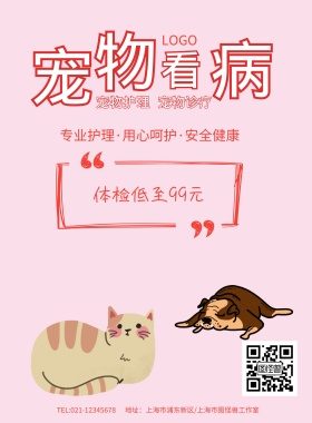 宠物看病宠物护理诊疗安全健康体检海报模板