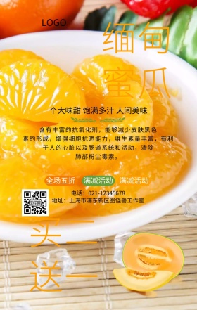 缅甸蜜瓜水果主题宣传手机海报