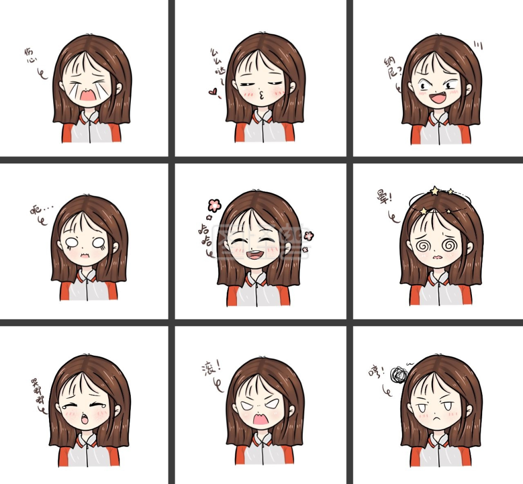 九宫格可爱表情白色卡通朋友圈封面