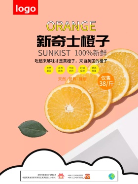 夏日阳光鲜橙水果海报