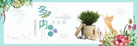 蓝色小清新花朵猫咪绿植多肉全屏海报电商淘宝banner