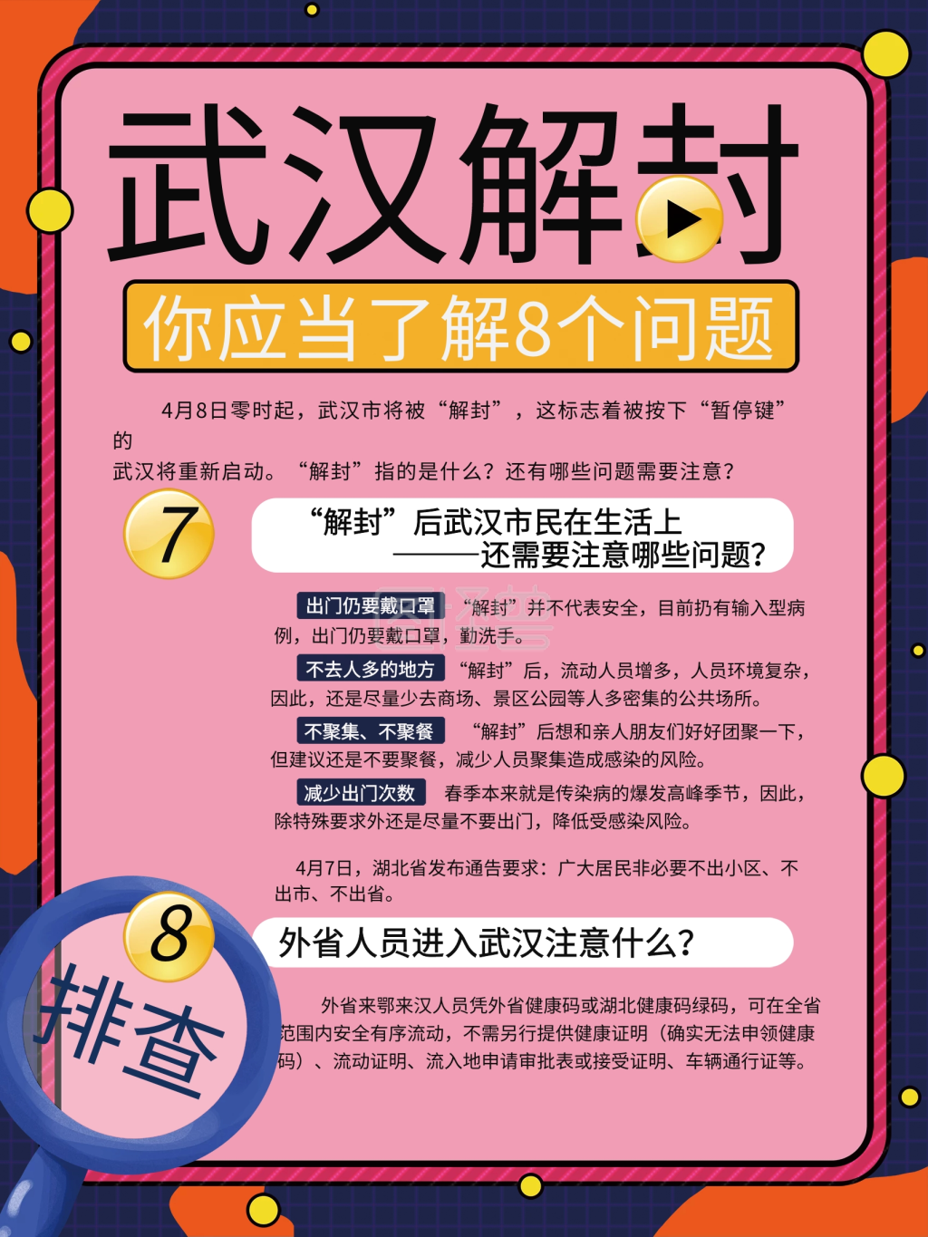 武汉解封8大须知注意事项宣传海报