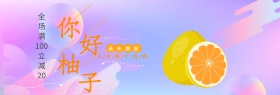 橘色小清新柚子水果鲜果美食电商banner电商海报