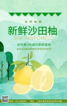 绿色自然清新水果柚子促销海报