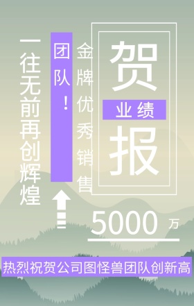 贺 报 万 业绩 5000 一往无前再创辉煌 金牌优秀销售团队！ 热烈祝贺公司图怪兽团队创新高 春季季度业绩喜报手机海报