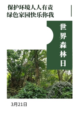 世界森林日 3月21日 保护环境人人有责 绿色家园快乐你我 世界森林日简约公益手机海报