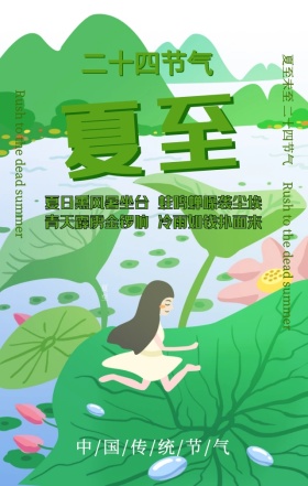 夏至未至二十四节气女孩荷叶梦幻手机海报