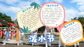 蓝色卡通泼水节手抄报