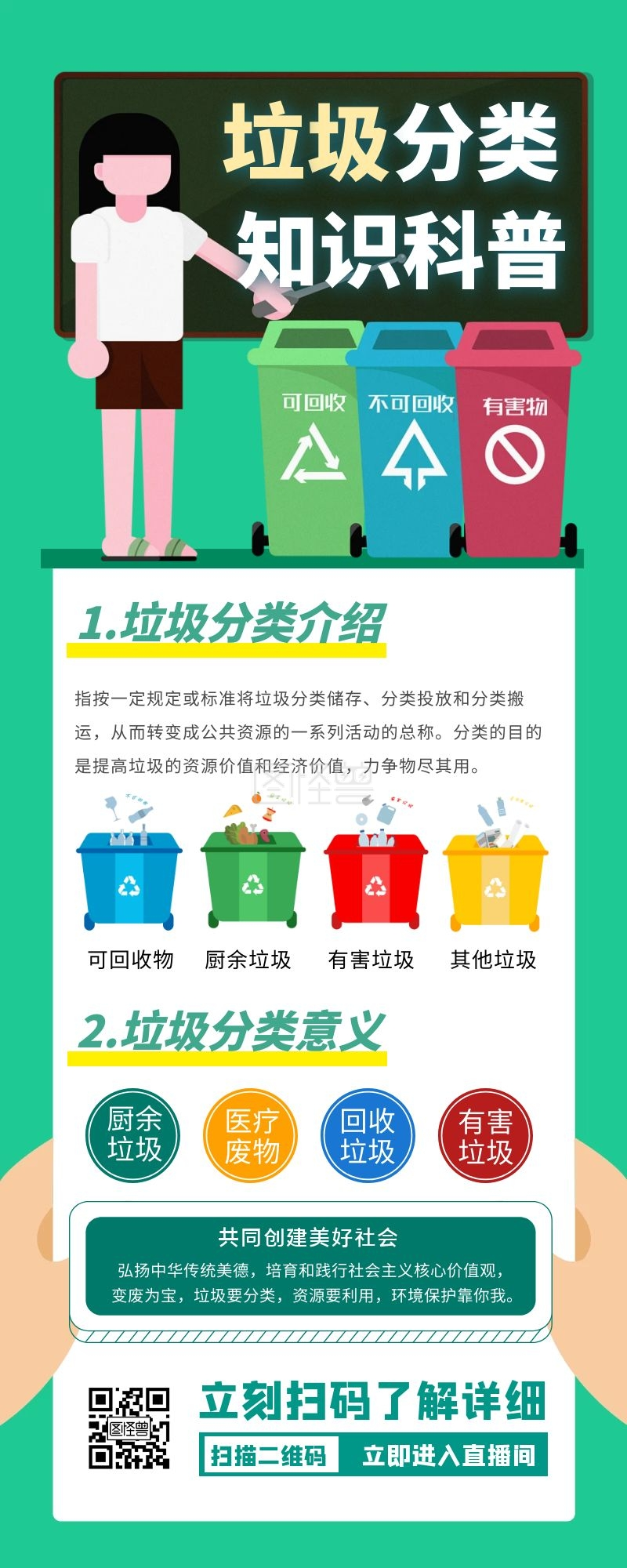 垃圾分类知识宣传海报长图