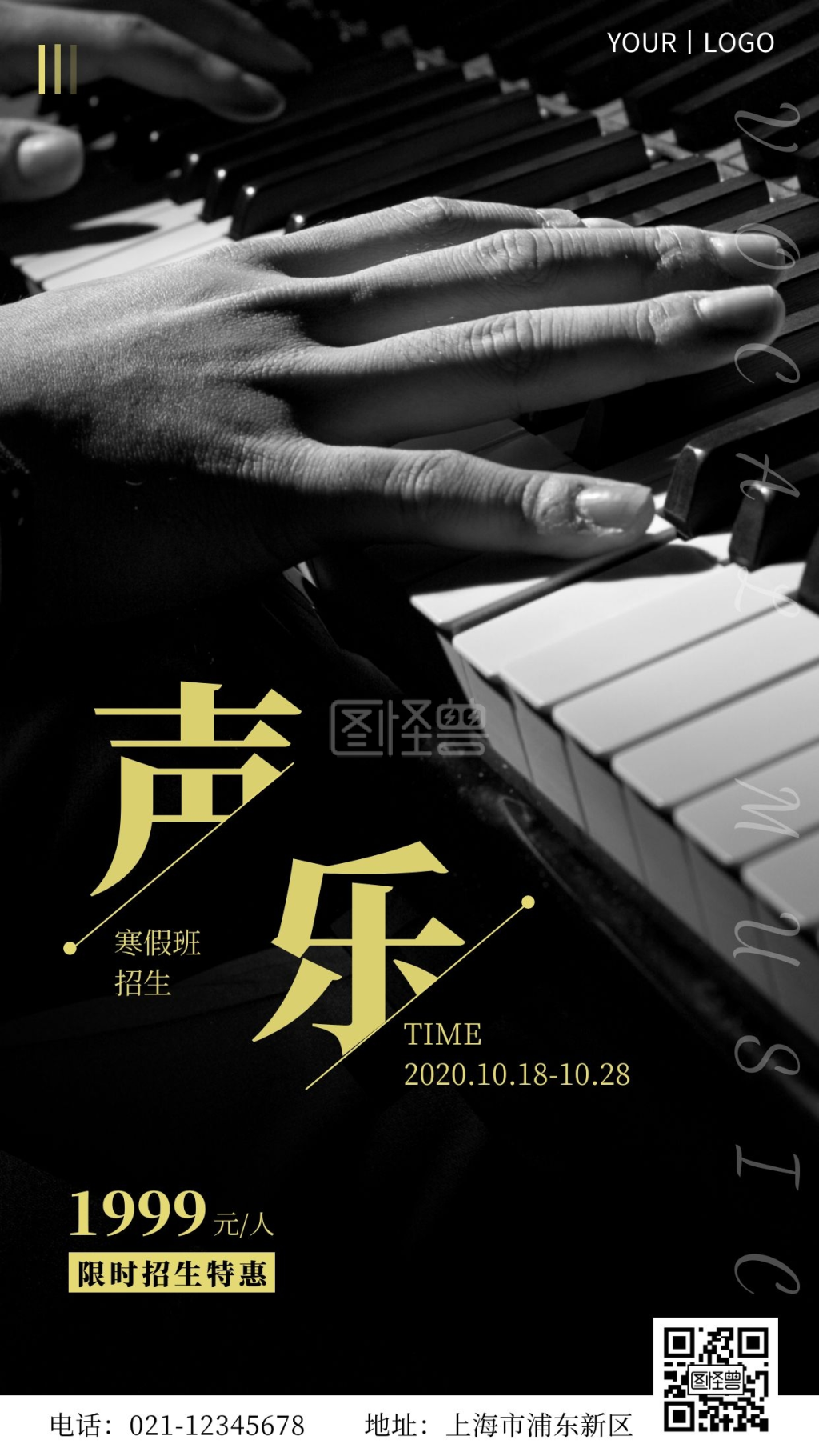 声乐寒假招生金色简约大气宣传营销海报