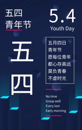 五四青年节不负青春蓝色扁平化手机海报
