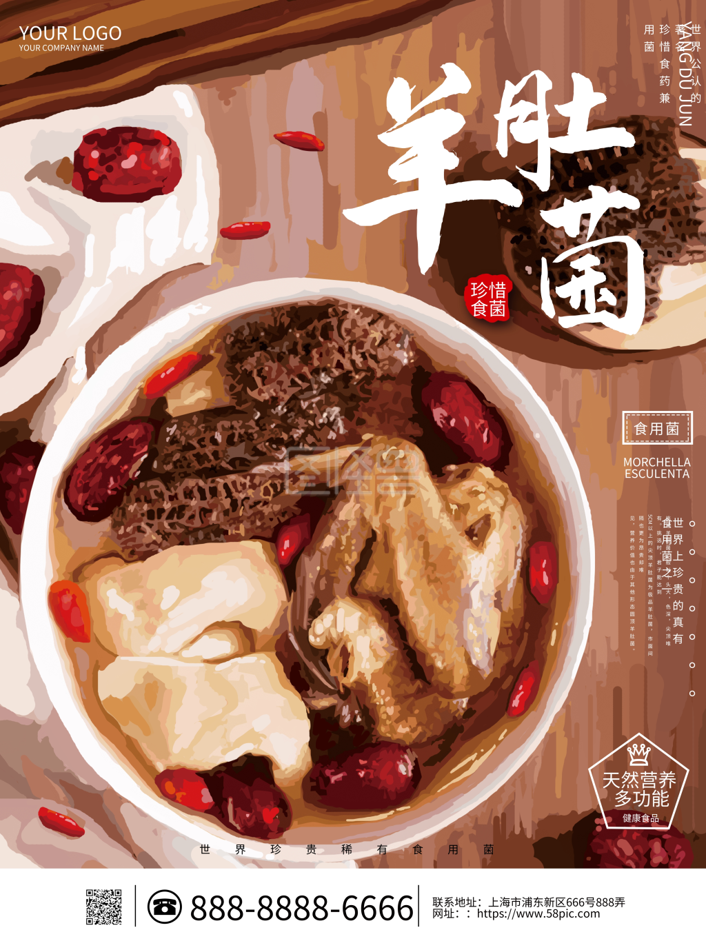 原创手绘羊肚菌汤海报宣传单