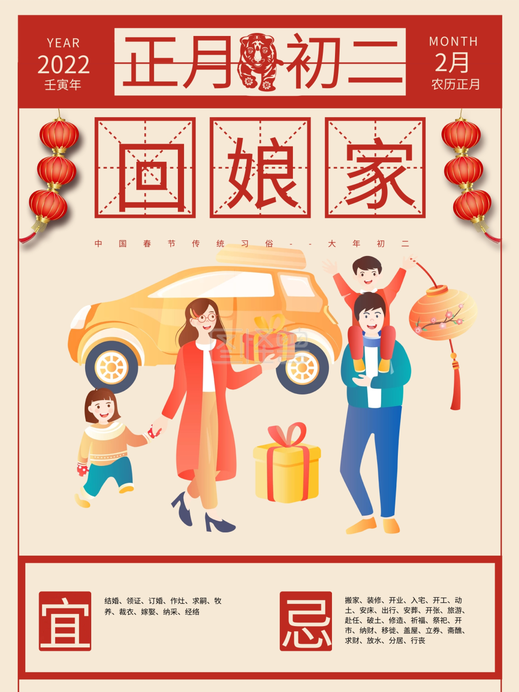 春节传统习俗之正月初二回娘家海报