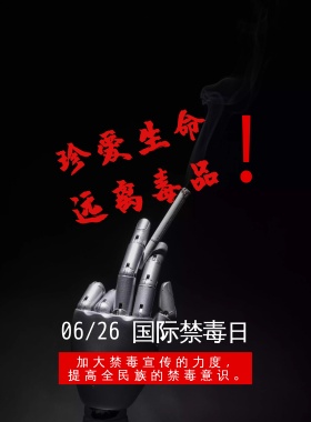 骷髅黑色世界禁毒日宣传公益海报