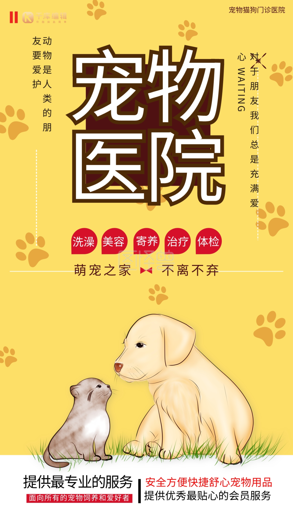 宠物黄色卡通宠物医院海报