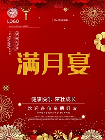 c4d红色喜庆满月之喜创意海报