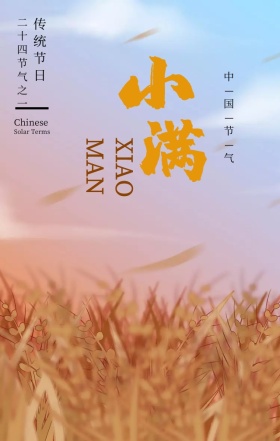 小满中国传统二十四节气绿色扁平化手机海报