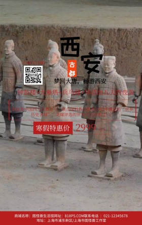 观光旅游西安兵马俑红色简约手机海报