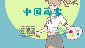 卡通创意扁平可爱中国画家手抄报