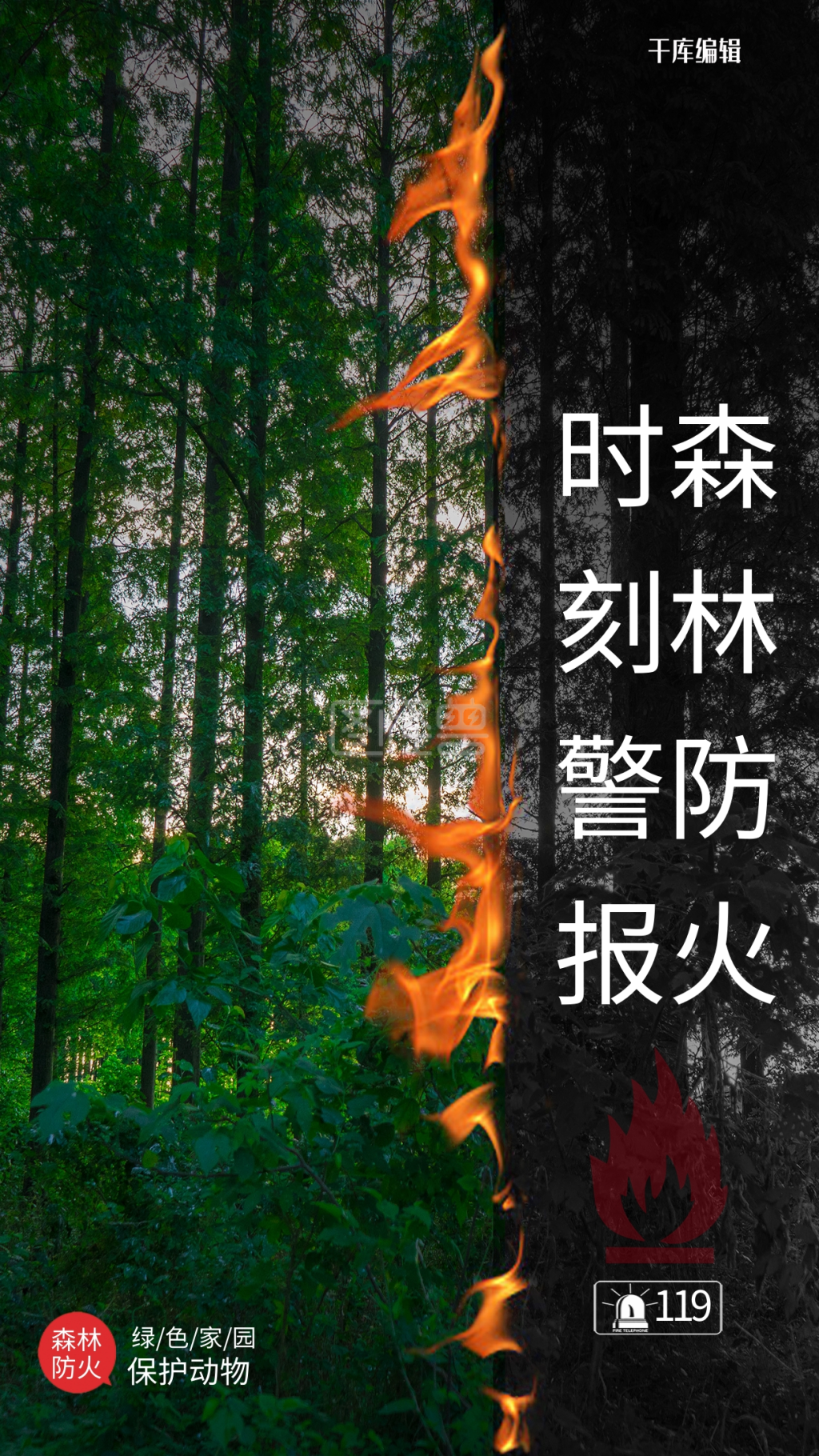 在线图片设计制作,点击"编辑"按钮,可对《森林防火时刻警报绿色简约