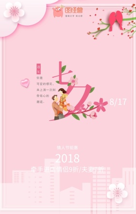 七夕节简约粉嫩情头手机海报模板