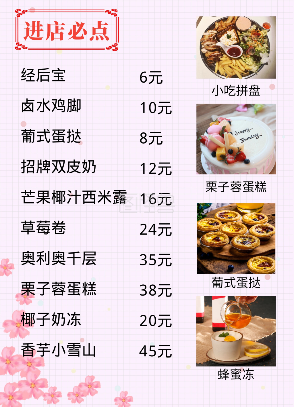 图怪兽频道提供《母亲节甜品店菜单在线海报制作》在线图片设计制作