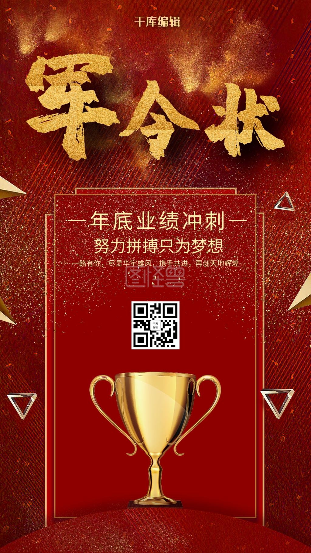 业绩冲刺军令状奖杯红金海报