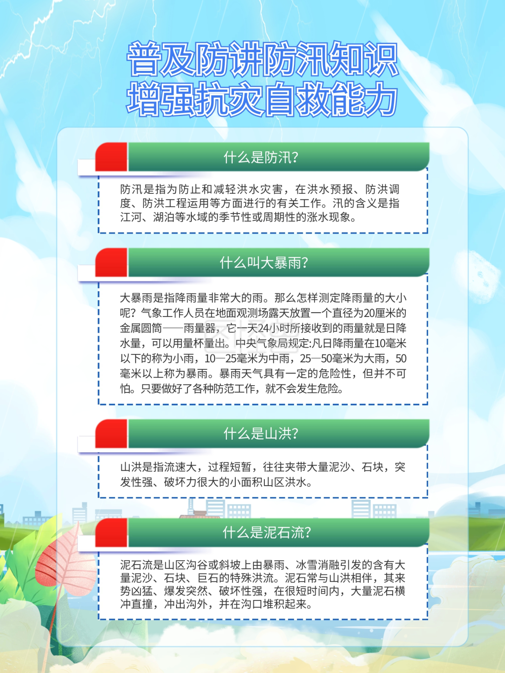 夏季防洪防汛抗灾科普知识宣传系列展板海报