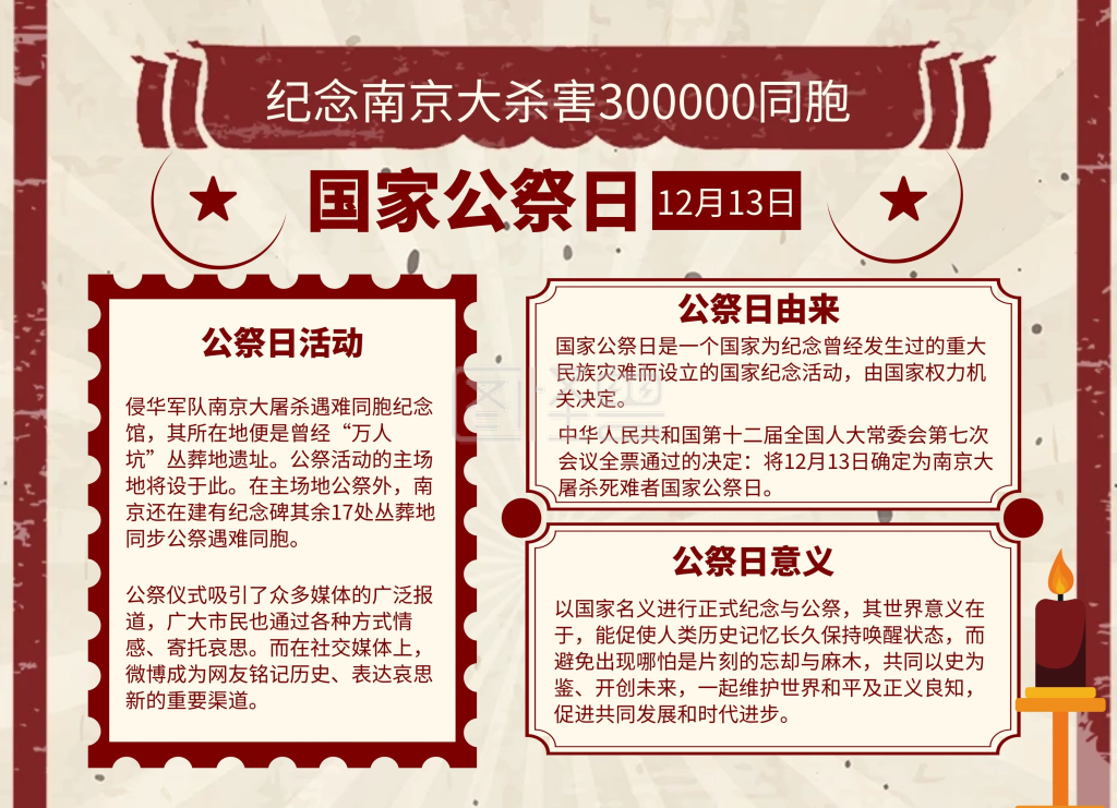 简约党政风国家公祭日纪念科普手抄报