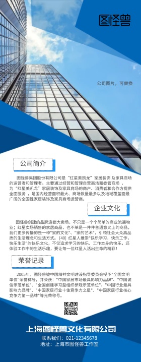 简约 商务 蓝色图形 公司简介易拉宝