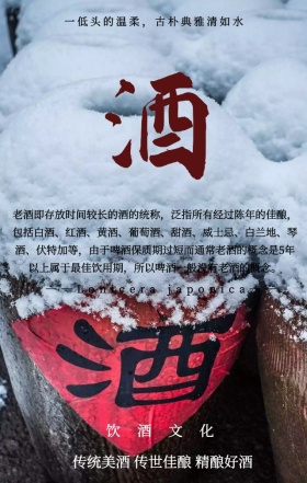 中国风古典共饮老酒饮酒文化宣传手机海报