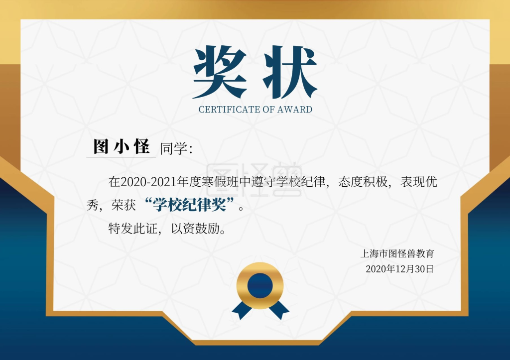 简约大气寒假培训班证书奖状