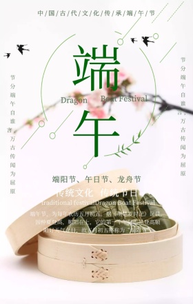 墨绿中国风荷花划龙舟粽子端午节手机海报