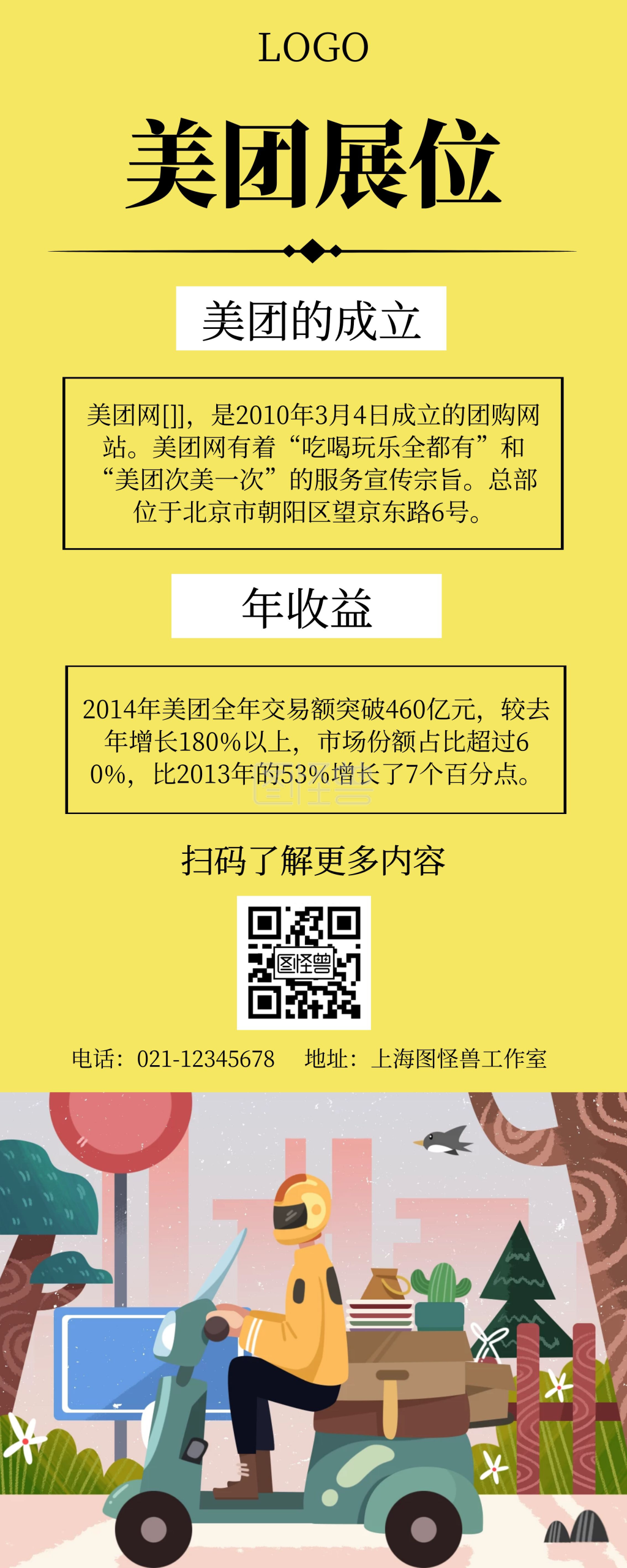 美团展位线条黄色简约易拉宝