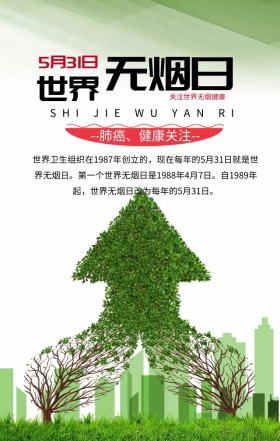 世界无烟日关注健康简约大气手机海报