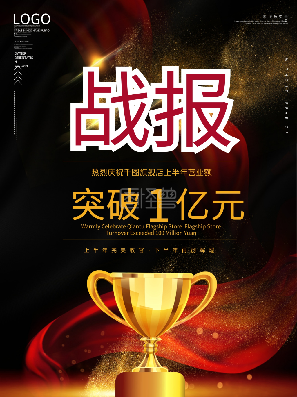 原创黑金风大气企业上半年销售战报喜报海报
