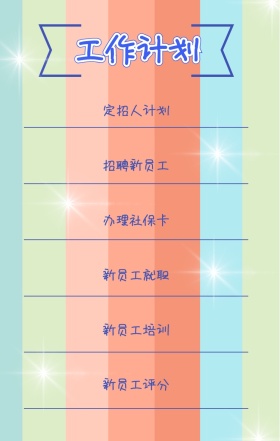 工作计划 定招人计划 招聘新员工 办理社保卡 新员工就职 新员工培训 新员工评分 周工作计划表手机策划列表手机海报