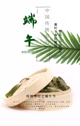 中国风简约酒坛粽子手绘端午节手机海报