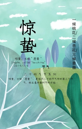 绿色清新惊蛰二十四节气手机海报