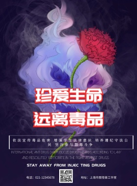 简约黑色禁毒远离毒品宣传海报