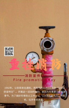 橙色摄影简约消防宣传日公益手机海报