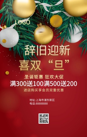 辞旧迎新双旦红色促销优惠海报