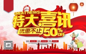 特大喜讯海报 C4D精品渲染促销模板
