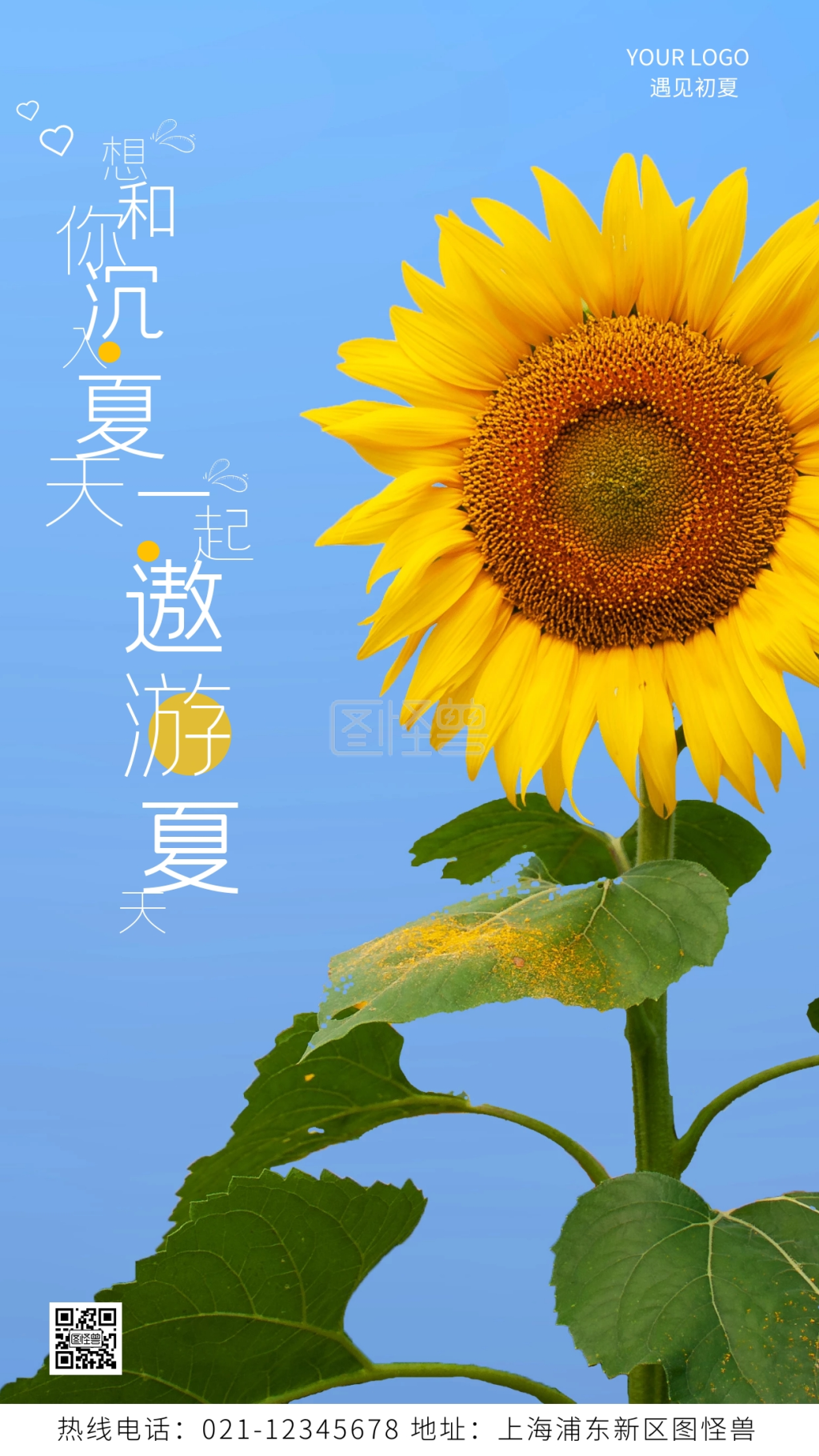 遇见初夏蓝色清凉风景简约风摄影图海报