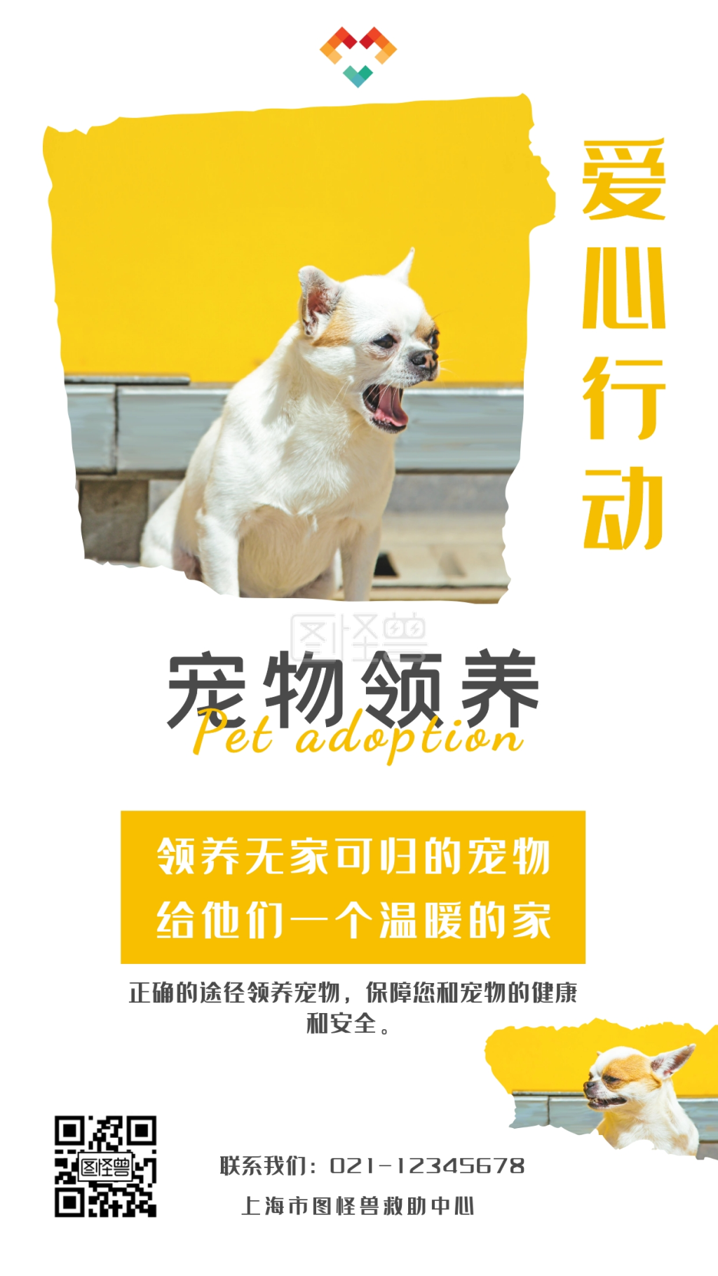 动物救助站流浪猫狗领养简约手机海报